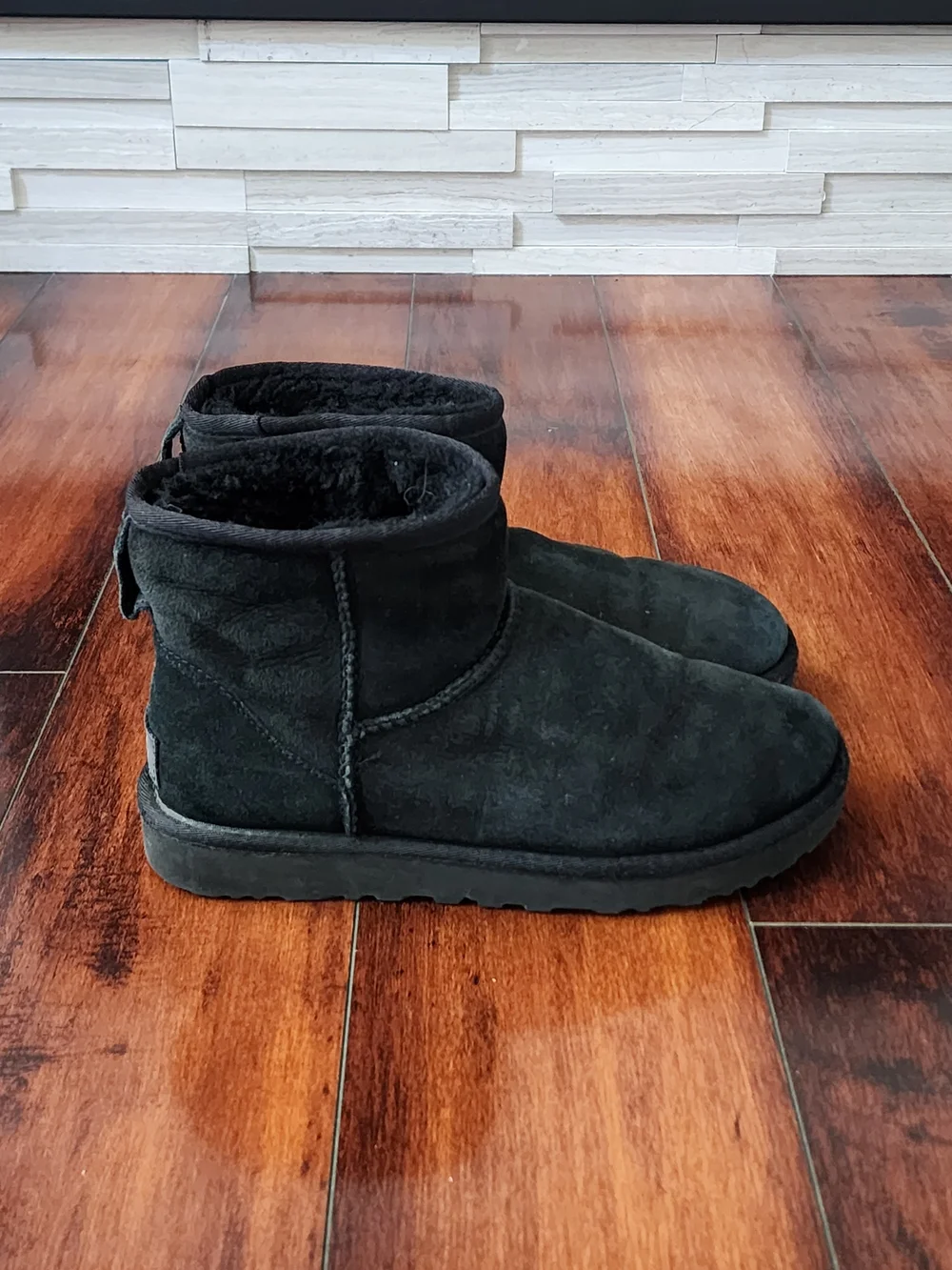 UGG Classic Mini II Black Suede Sheepskin Boots Women's US 6 EU 37